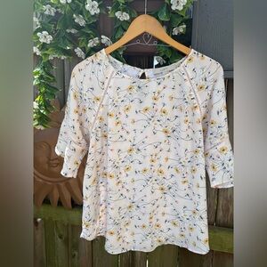LOFT Floral Blouse - White and Yellow
